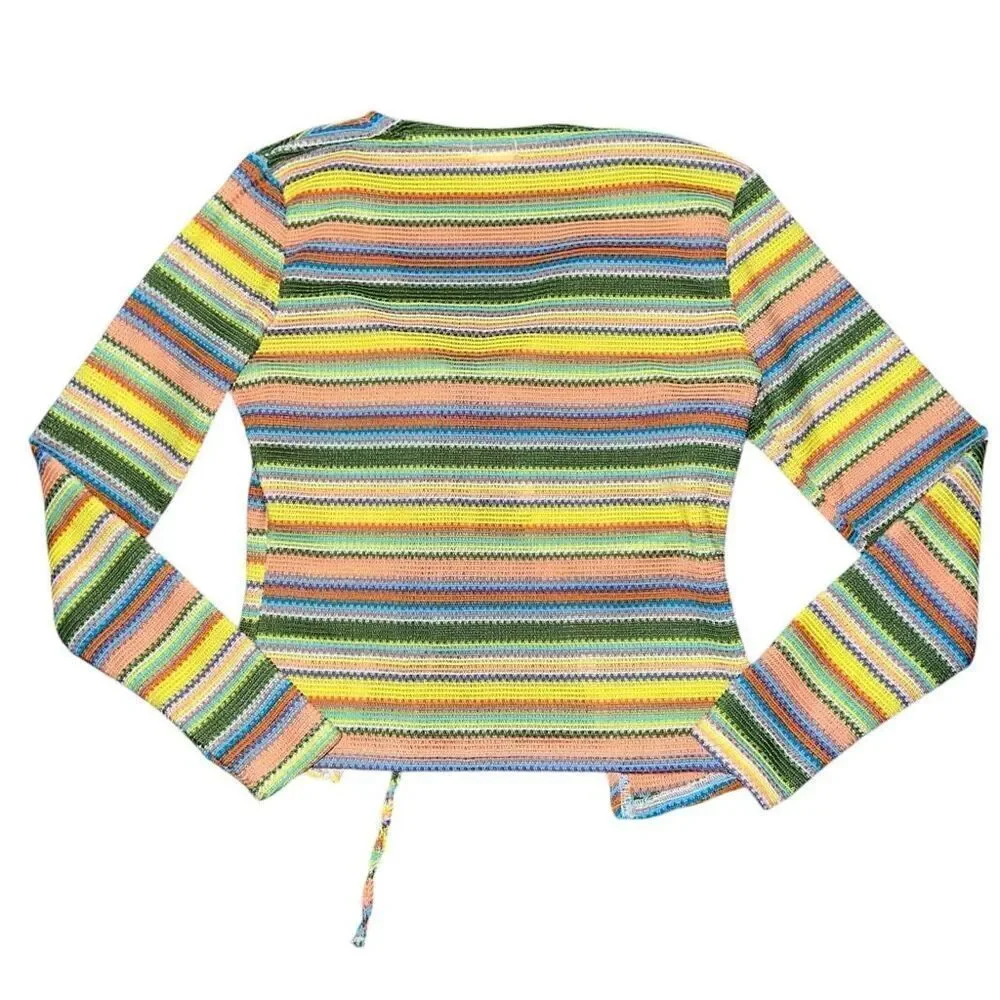 EARTHBOUND Knitted Multi Colored Y2K Single Tie Cardigan Size S